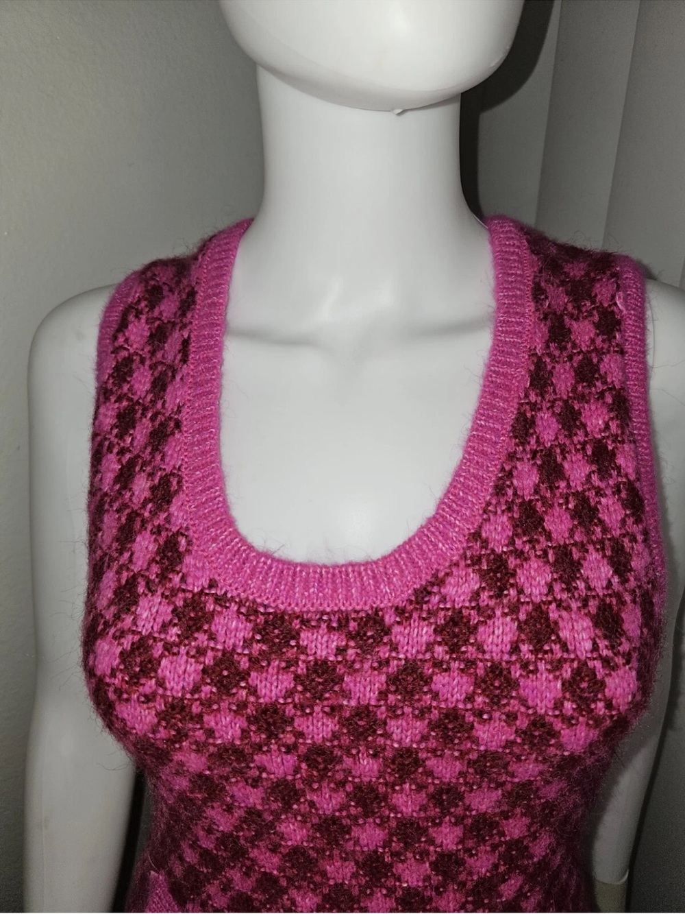 ZARA Hot Pink Plaid Knit Mini Dress - Picture 5 of 6